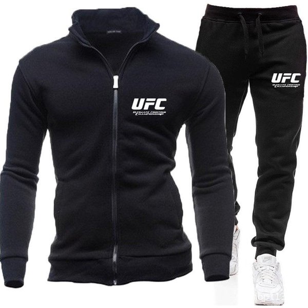 Conjunto Deportivo Casual UFC Con Sudadera Con Cremallera, Cuello Alto, Color SóLido Y Mangas Largas Para JóVenes, Corte Ajustado XXL-image