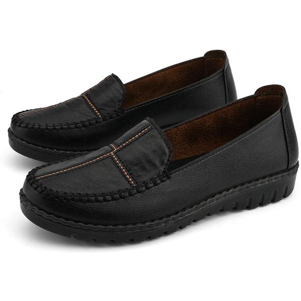 Zapatos Casuales De Verano Para Mujer De Cuero De DiseñO Zapatillas Slip-On Para Mujer Zapatos Loafers Para SeñOras Mocasines Ligeros Para Mamá Zapatos Mujer 36 Negro-image
