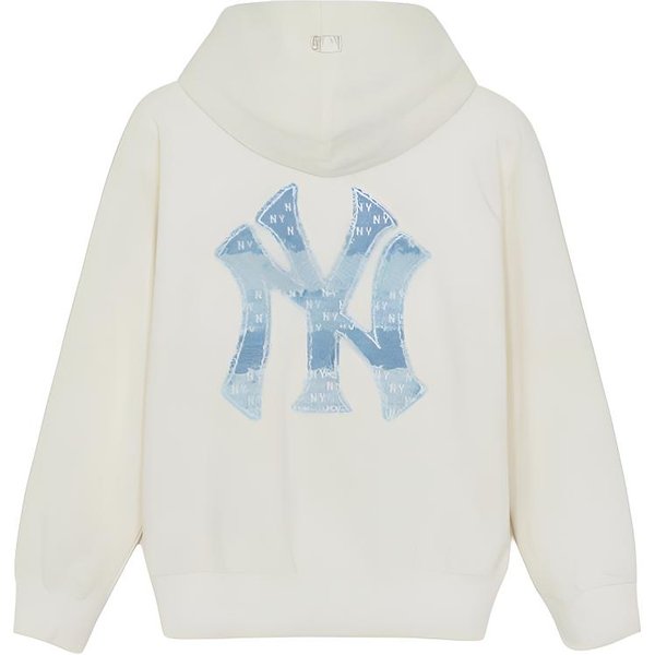 Serie Monograma MLB New York Yankees Moda Casual CóModo Etiqueta De Mezclilla Logo Impreso Color SóLido Sudadera Con Capucha Y Cremallera 3ATRM0261-50CRS S White-image