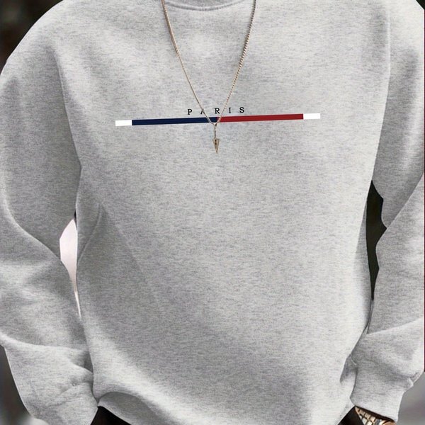 MęSka Jesienno-Zimowa Codzienna Sportowa LuźNa Oversize Bluza Z OkrąGłYm Dekoltem I DłUgim RęKawem Z Nadrukiem ParyżA 3XL Czarny-image