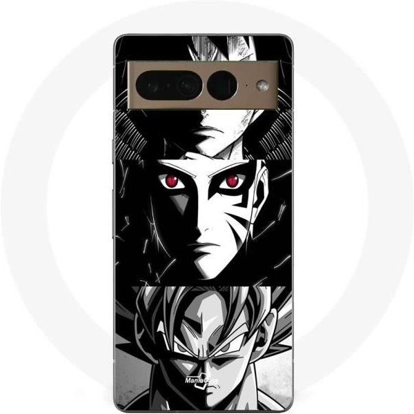 Coque Maniacase Pour Google Pixel 7 Pro Sangoku Naruto Luffy One Piece Dragon Ball Z Fond Noir Et Blanc, Anime Manga-image
