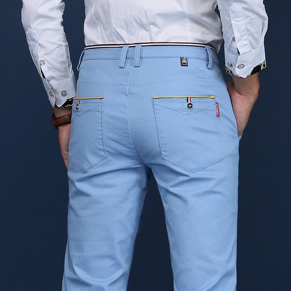 Nowe MęSkie Elastyczne Uniwersalne Spodnie Casualowe, MęSkie Biznesowe Spodnie Slim Fit Z Prostymi Nogawkami Z BawełNy 32 BłęKitny Kolor-image