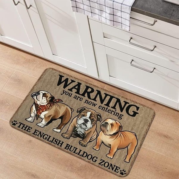 Buldog Angielski Witaj Wycieraczka Zabawny Slogan Ostrzegawczy Pies Mata PodłOgowa Uroczy Szczeniak Grafika Dywanik WejśCiowy Dekoracja Dla MiłOśNikóW PsóW 30X50Cm-image