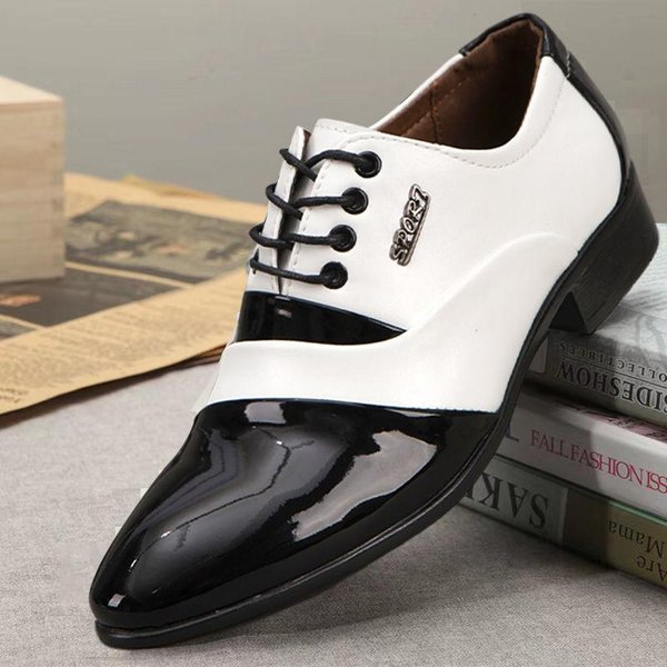 Ropa Formal De Negocios En Blanco Y Negro Zapatos De Hombre Nuevos Zapatos De Rendimiento Para Hombres Zapatos De Cuero Puntiagudos Zapatos De Boda De Moda Para Hombres 44 White-image