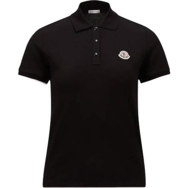 Camisa Polo De Piqué De AlgodóN Con Logo Moncler SS26 Color SóLido BotóN Manga Corta Tops Para Mujer L10938A0000484720999 L Black-image