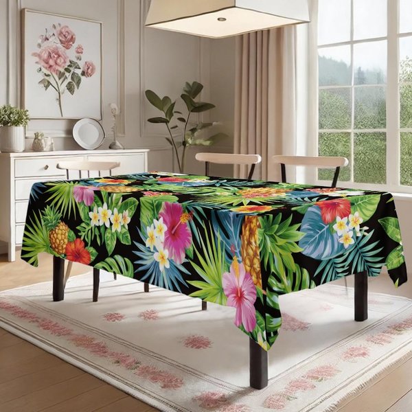 Mantel Rectangular Hawaiano Tropical Para DecoracióN De Mesa Fiesta NavideñA Mantel Impermeable Reutilizable Para Mesa Cocina Comedor 140X140Cm-image
