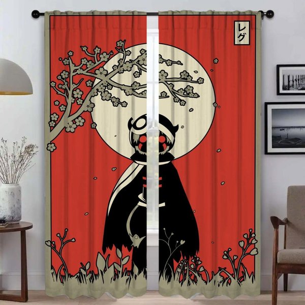 Cortinas De DecoracióN De Halloween Con Arte Lineal De Anime De JapóN Para Dormitorio Cortina Opaca Para HabitacióN Cortinas Para Interiores Del Hogar De 2 Paneles W50Xh70Cmx2Pcs-Cl-image