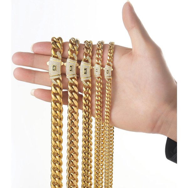 Cadena Monaco Cubana De Acero Inoxidable 6Mm-14Mm Chapada En Oro De 14K Collar JoyeríA Hip Hop Para Mujeres Y Hombres 26Inches(66.04Cm)&8Mm Oro-image