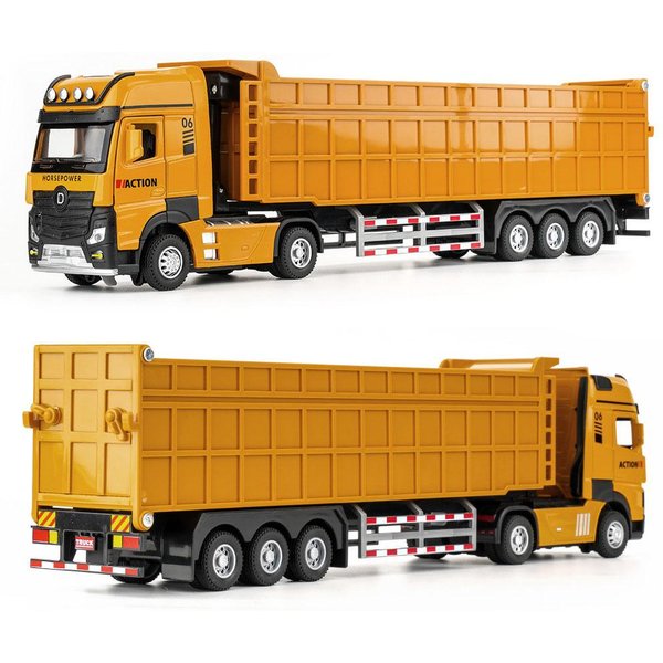 1:Model CiężAróWki Wywrotki Na Przyczepie Skala 50 Zabawki Samochody Stop Metal Diecast DźWięK ŚWiatłO 3 Drzwi Otwierane Pull Back Samochody Transportowe InżYnieryjne-image