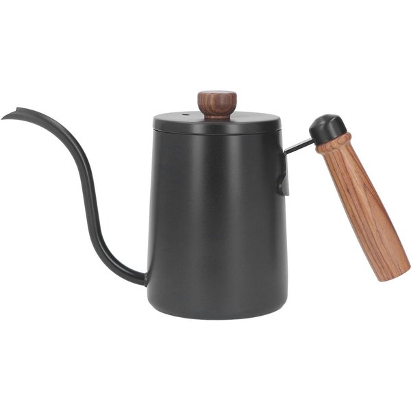 Czajnik Do Kawy Pour Over 600 Ml 20 Oz Czajnik Pour Over Wylewka Typu GęSia Szyjka Czajnik Do Kawy I Herbaty Z Drewnianą RąCzką L Czarny-image