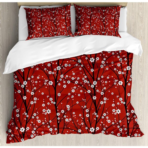 Juego De Funda NóRdica Japonesa, Rama De Un Floreciente ÁRbol De Sakura Flor Flores De Cerezo Tema De Primavera Arte Juego De Cama JapóN TamañO Completo AU Single(140X210Cm)-image