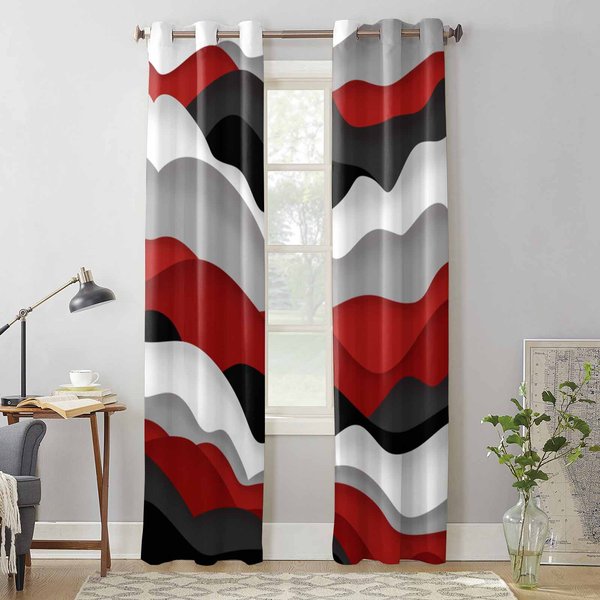 Fale Czarno-Czerwone Gradientowe ZasłOny Okien Do Salonu Luksusowe ZasłOny Sypialni ŻAluzje Kuchenne ZasłOny 135W X 115H(Cm) X1-image