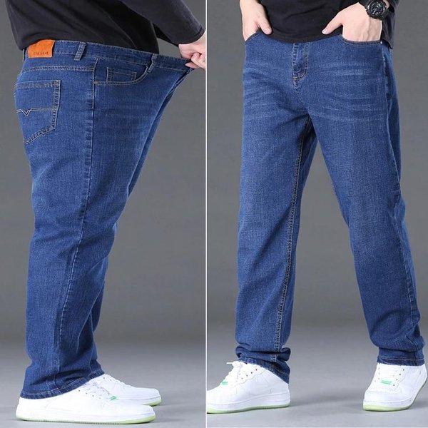 Jeans De Hombre Talla Grande Tejido Denim De Alta Elasticidad Pantalones Talla Grande Para 45-150Kg Jeans Hombre Pierna Ancha Jeans Pantalon Homme 34 Azul-image