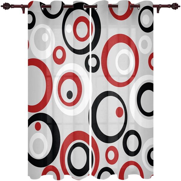 2 Sztuki Czerwone Czarne Geometryczne Abstrakcyjne Linie Nowoczesne ZasłOny Okienne Do Salonu Sypialni ZasłOna Kuchenna Rolety ZasłOny 100W130H(Cm)40X51In&Rod Pocket-image