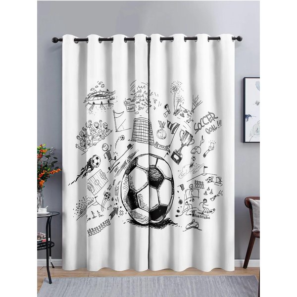 PiłKi NożNe WzóR PiłKarski Niebieskie ZasłOny Dekoracja Okna Draperie ZasłOny Okienne Do Salonu Sypialni Pokoju DziecięCego WystróJ Domu W60H60(Cm)X2Pcs&Grommet Top-image