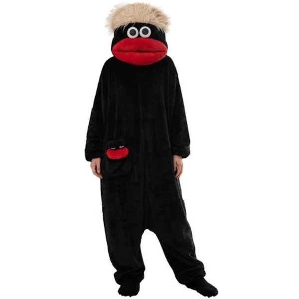 Mono Big Mouth Pijama Unisex Divertido Invierno Acogedor Con Capucha De Forro Polar Ultra Suave De Felpa Una Pieza Ropa De Casa M Negro-image