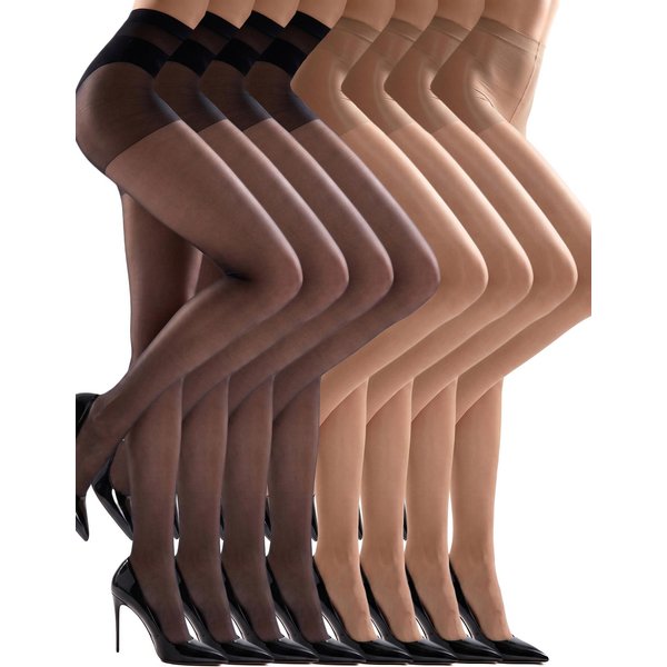 Paquete De 8 Pares Medias De Cintura Alta Transparentes Para Mujer Ultradelgadas Transparentes Negras Nude Pantimedias Conjunto De Medias Multicolor L Brown-image