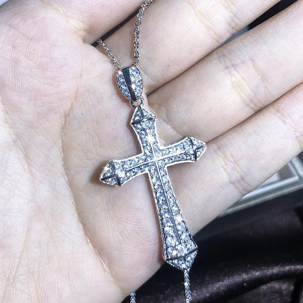 Nuevo Collar Cruzado Europeo Y Americano Para Hombres Y Mujeres Colgante De Circonita Cadena Para ClavíCula JoyeríA-image