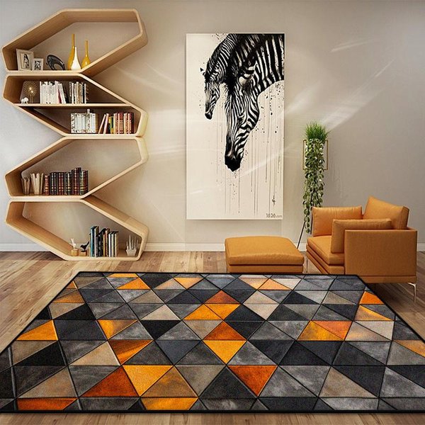 Lekki Luksus Geometryczne Skandynawskie Dywany Do Salonu PomarańCzowy WystróJ MięKkie Dywaniki Do Sypialni Dom ŁAtwe Czyszczenie DużY Obszar Mata PodłOgowa 60*90Cm-image