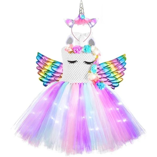 Vestido Tutú De Unicornio Brillante Para NiñAs Vestidos De Unicornio Brillantes Para NiñOs Para NiñAs Fiesta De Halloween Vestido De Princesa Ropa Infantil Vestidos 5-6T (105-125Cm) White-image