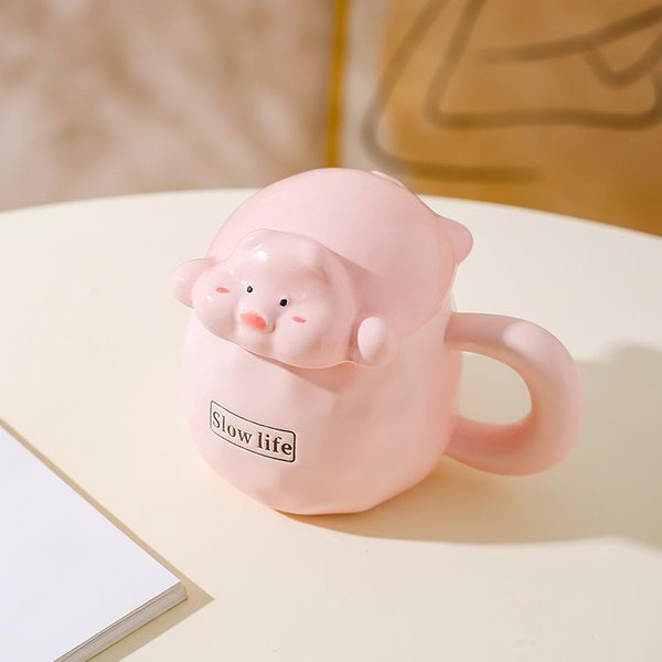 Taza De CeráMica Creativa Tridimensional Linda De Dibujos Animados Taza Regalo Para NiñA Taza De Café Taza De Agua Taza Para NiñOs Para Beber Agua 301-400Ml Beige-image