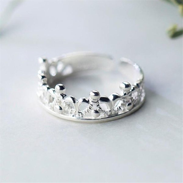 Simple Chica Dulce Princesa Corona PequeñA Plata De Ley 925 JoyeríA Flor Calada Exquisito Popular Anillos Abiertos Sr44-image