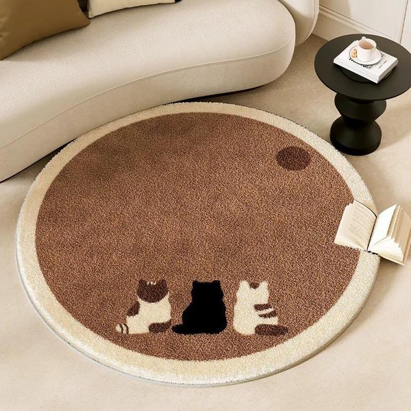 OkrąGłY Dywan Do Salonu MięKki Komfortowy Uroczy WzóR Kota Mata PodłOgowa Do Sypialni Nowoczesny Minimalistyczny Styl Dywany Dekoracja Domu Dywan Diameter 110Cm-image