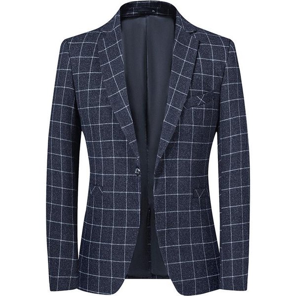 Traje Informal A Cuadros Para Hombre, Chaqueta Ajustada De Estilo Coreano, Para Primavera Y OtoñO 4XL Black-image