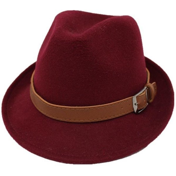 WełNiany Kapelusz Damski Brytyjski Retro Cylinder Damski Modny CiepłY Kapelusz Jazzowy M(56-58Cm) Burgund-image