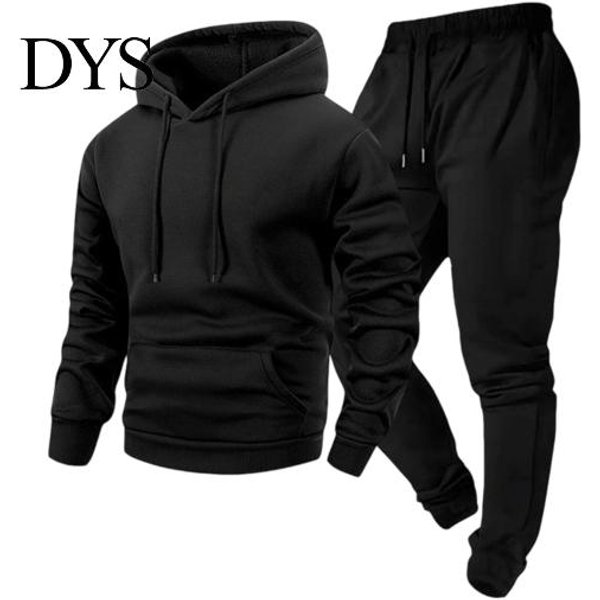 Wygodny MęSki Zestaw Sportowy Bluza Z Kapturem Spodnie DwuczęśCiowy Zestaw Dla MężCzyzn, Sportowa Bluza Z Kapturem I Spodnie Dresowe Ze Sznurkiem, Jesień Zima Jednolity Kolor Casual S Czarny-image