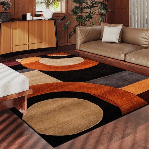 Retro Geometryczny Dywanik – AntypośLizgowy MięKki MożLiwy Do Prania W Pralce Mata PodłOgowa Do Salonu Sypialni, Dywanik Pod Sofę Stolik Kawowy 120X160Cm(46X62In)-image