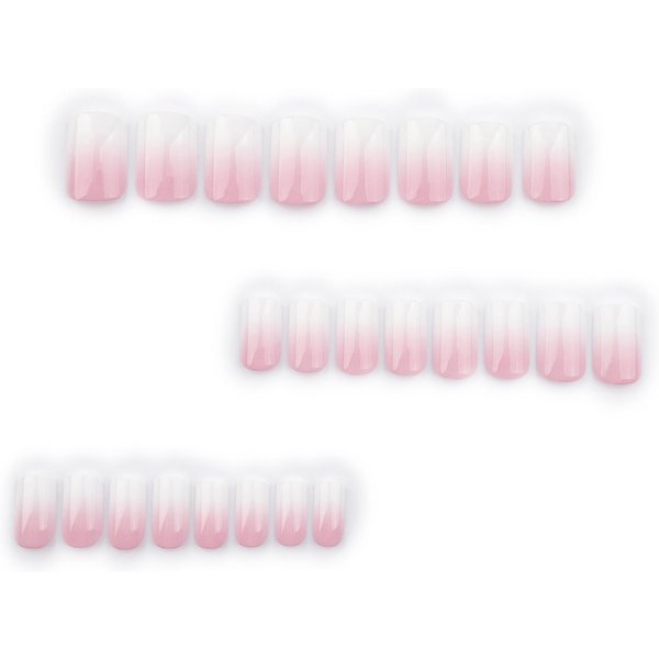 24 Piezas/Set UñAs Postizas Cuadradas Cortas DiseñO Degradado Blanco UñAs Falsas, Para Mujeres Y NiñAs Uso Diario Fiesta Suministros Para UñAs-image