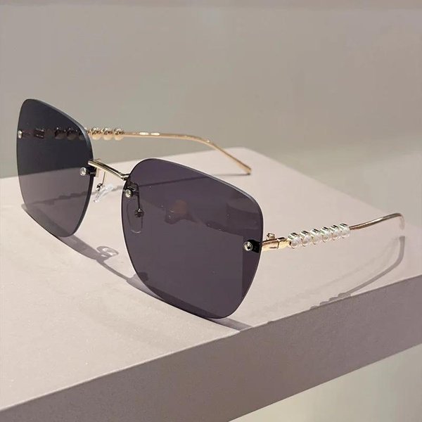Gafas De Sol Cuadradas Oversize Sin Montura Vintage Y2K Para Mujer Para Hombre Lujo DiseñAdor Gafas De Sol Punk Populares Perla Metal Gafas-image