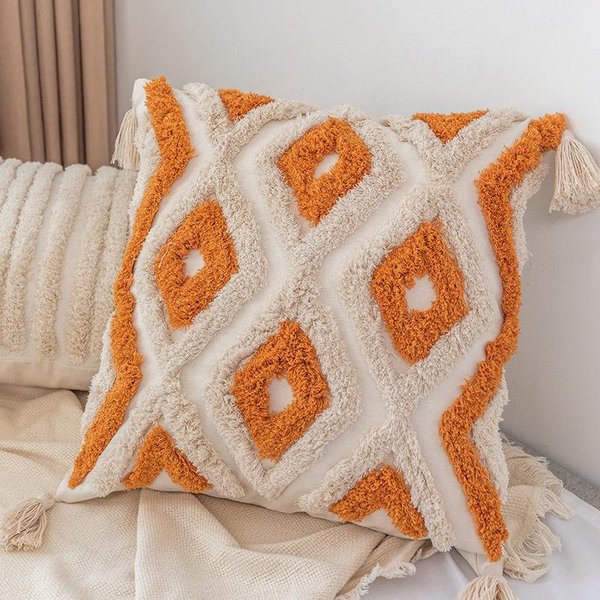 Funda De CojíN Bohemio 45X45Cm Estilo NóRdico Borla Bordada Artesanal Funda De Almohada Sala De Estar Sofá Funda De Almohada De Lujo Ligero 45X45Cm Orange-image