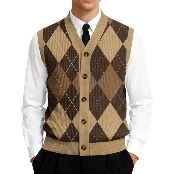 MęSki Sweter Bez RęKawóW Z Dzianiny Z Dekoltem W Serek XL Kawowy-image