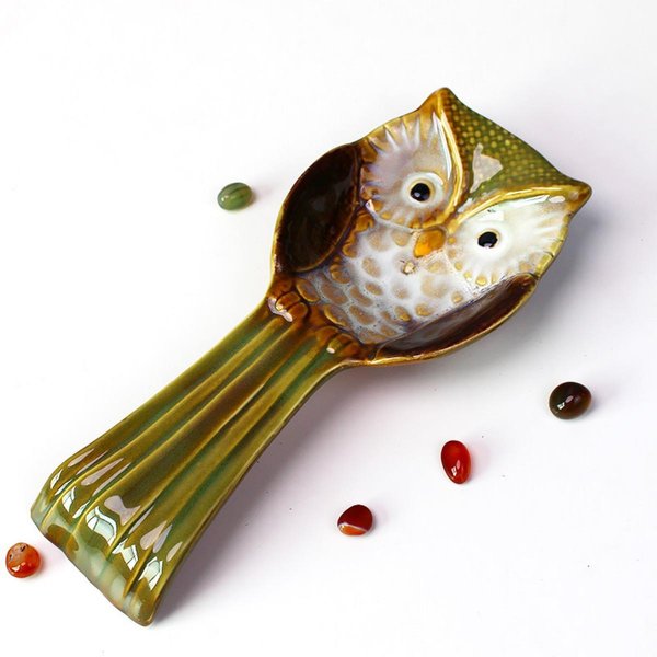 Ceramiczna Podstawka Pod ŁYżKę Sowa Elegancka Podstawka Pod ŁYżKę Sowa Uchwyt Na Przybory Kuchenne Stojak Na ŁOpatkę Garnek Podstawka Pod ŁYżKę Do Czystego Blatu Zielony-image