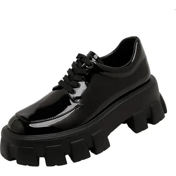 Damskie SkóRzane Buty W Stylu Brytyjskim, Wiosenne Jesienne, Mokasyny, PodwyżSzone, Grube Dno, Sznurowane Buty Na Platformie Damskie 41 Black-image