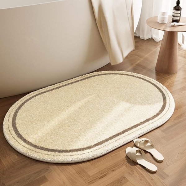 Kontrastowy Pasiasty Owalny Puszysty Dywanik ŁAzienkowy Korytarz Wodoodporny AntypośLizgowy MięKki Komfortowy Mata PodłOgowa Wabi Sabi WystróJ Domu 50X80CM(1.6X2.6FT-image