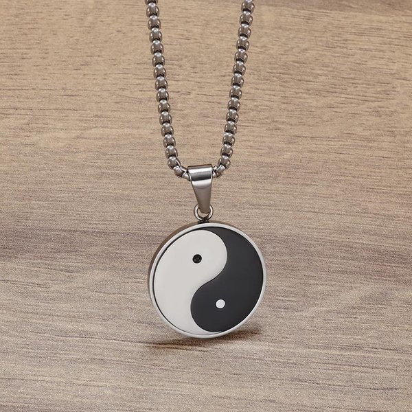 MęSki Naszyjnik Z Zawieszką W Stylu ChińSkim Tai Chi Yin Yang Wykonany Ze Stali Nierdzewnej Do Noszenia Na Co Dzień Gray-image