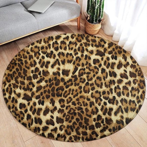 Modny OkrąGłY Dywanik Ze Wzorem Panterki, AntypośLizgowa Mata PodłOgowa Do Salonu, Sypialni, łAzienki, Dekoracja Domu Wakacyjnego 60X60Cm Flannel-image