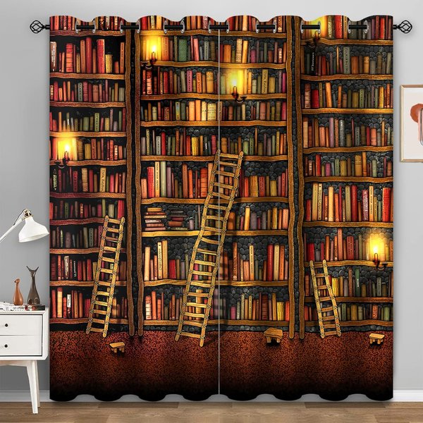 EstanteríA Vintage Biblioteca Libro Cortinas Para Dormitorio Sala De Estar Cortinas Cocina HabitacióN Infantil Cortina De Ventana DecoracióN Moderna Para El Hogar W60H60(Cm)X2Pcs&Grommet Top-image