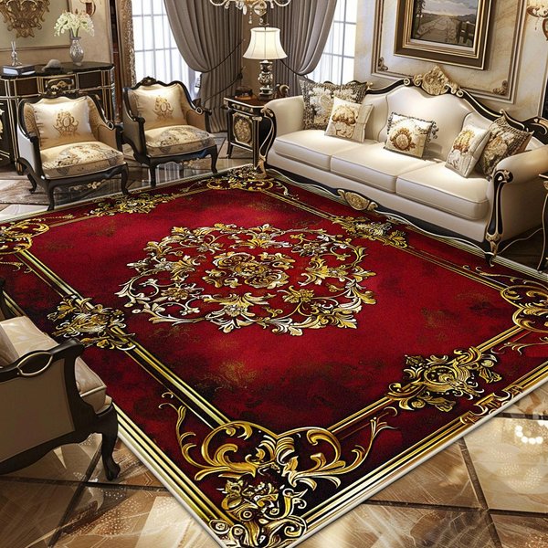 Alfombra Persa Retro De Lujo DecoracióN Europea FáCil De Limpiar Antideslizante Alfombras Grandes Para Sala De Estar Dormitorio Vestidor Lavable Alfombra Suave 180*250Cm-image