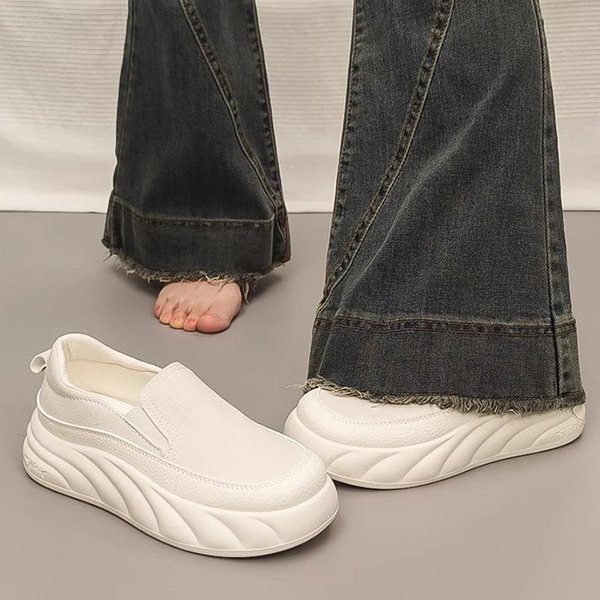 Mocasines Para Mujer, Primavera Y OtoñO, Nuevos Zapatos De Cuero, Zapatillas Sin Cordones, Zapatillas De Plataforma, Zapatos Casuales VersáTiles, Zapatos Blancos 40-image