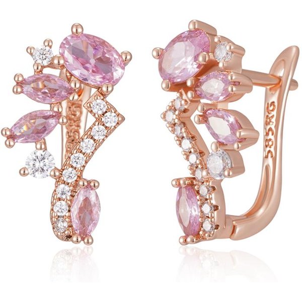 Pendientes Ingleses De Zirconia Natural Rosa Brillante Para Mujer Moda Color Oro Rosa Cristal Regalo JoyeríA Fina Diaria-image