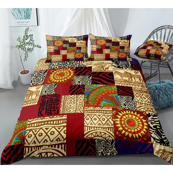 AfrykańSki Etniczny Zestaw PośCieli PomarańCzowy Styl Boho Poszwa Na KołDrę King Queen Vintage Kobieta Poliestrowa Poszwa Na KołDrę Dla NastolatkóW DorosłYch AU Single(140X210Cm)-image