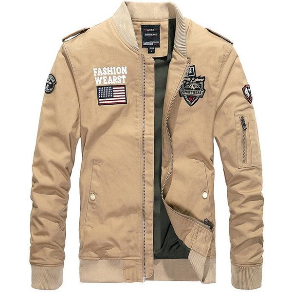 Chaqueta Informal De AlgodóN Con Cuello Alto Lavado Y Bordado Para Hombre, Chaqueta De OtoñO 4XL Beige-image