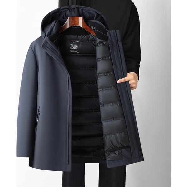 Chaqueta De PlumóN De Ganso Blanco Para Hombre, Nueva Chaqueta De PlumóN Gruesa Con Forro ExtraíBle Para Uso Informal De Negocios De Invierno, Para Tres Usos. 4XL Azul Marino-image