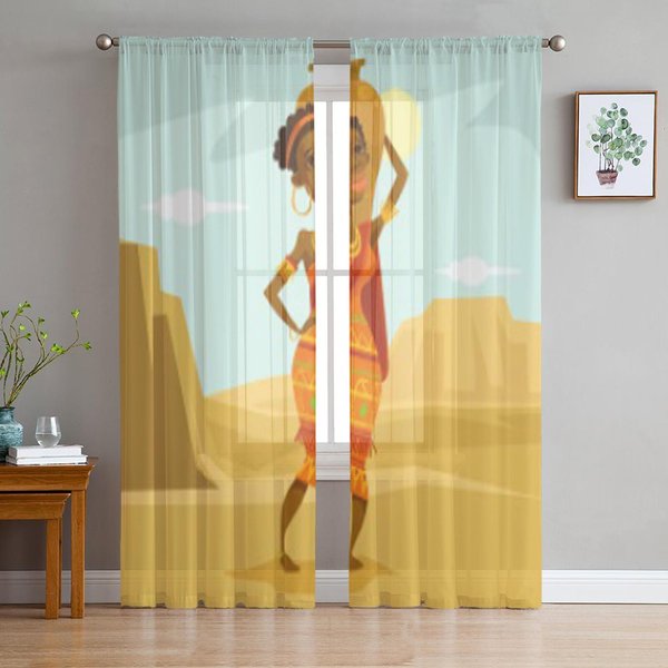 Cortinas Negras De Mujer En El Desierto De Tul Transparentes Para Sala De Estar La HabitacióN Dormitorio Cocina DecoracióN Cortinas De Voile Organza 135W X 114H(Cm) Beige-image