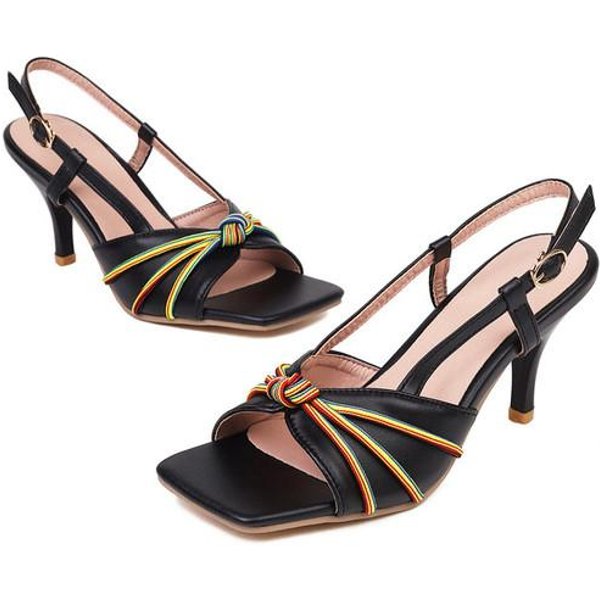 Moda Gladiador Correa Trasera Sandalias De Mujer Verano Verde Naranja Negro Tacones Altos Finos Peep Open Toe Zapatos De Talla Grande 40 Black-image