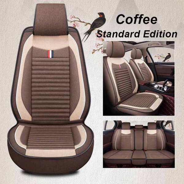 Funda De Asiento De Coche Lino Funda De Asiento Especial CojíN De Asiento Universal Para Cuatro Estaciones Cobertura Completa De Tela CojíN Standard Edition Café-image